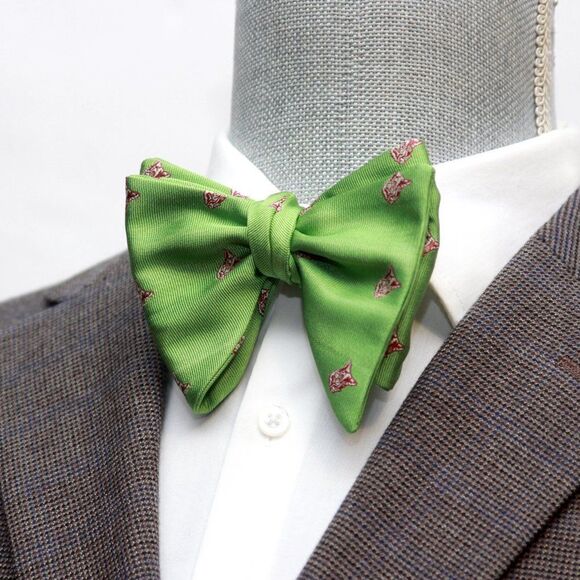 Men's Self-tied Bow Tie 100%Silk Big Butterfly Green Embroidery S686 - Picture 1 of 14